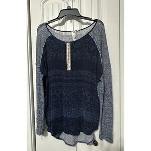 Blu Pepper Top Womens Blue Tunic Oversized Flowy Western Cowgirl